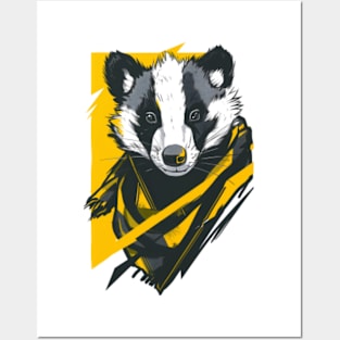 Badger with a Striped Scarf - Black and Yellow - Fantasy Posters and Art